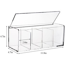 Suwimut Acrylic Coffee Pod Holder, 4 Compartments Coffee Pod Organizer with Lid for Coffee Station Counter Kitchen Desktop, Coffee Capsule Storage Organizer for Coffee Bar Accessories, Clear