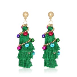 BSLVWG Christmas Tree Dangle Drop Earrings for Women Girls Woven Star Bead with Rope Tassels Stud Christmas Earrings Jewellery Gifts for Christmas Party, Alloy Steel