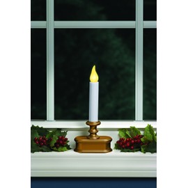 XODUS Innovations FPC1221B Battery Operated LED Dusk to Dawn Window Candle with Amber Steady On or Flicker Flame, Brass