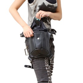 FiveloveTwo Unisex Punk 3 Ways Multi-purpose Tactical Drop Leg Bag Hip Belt Waist Shoulder Fanny Packs Steampunk Bag Purse Pouch Black