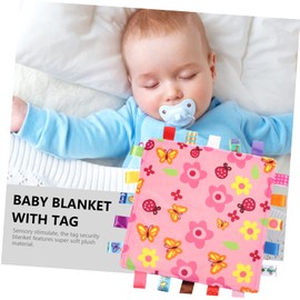BESPORTBLE 1Pc Pink Flower Tag Blanket for Boy Girl Soft Plush Security Blanket with Colorful Tags Sensory Soothing Comfort for Newborns Nursery Accessory