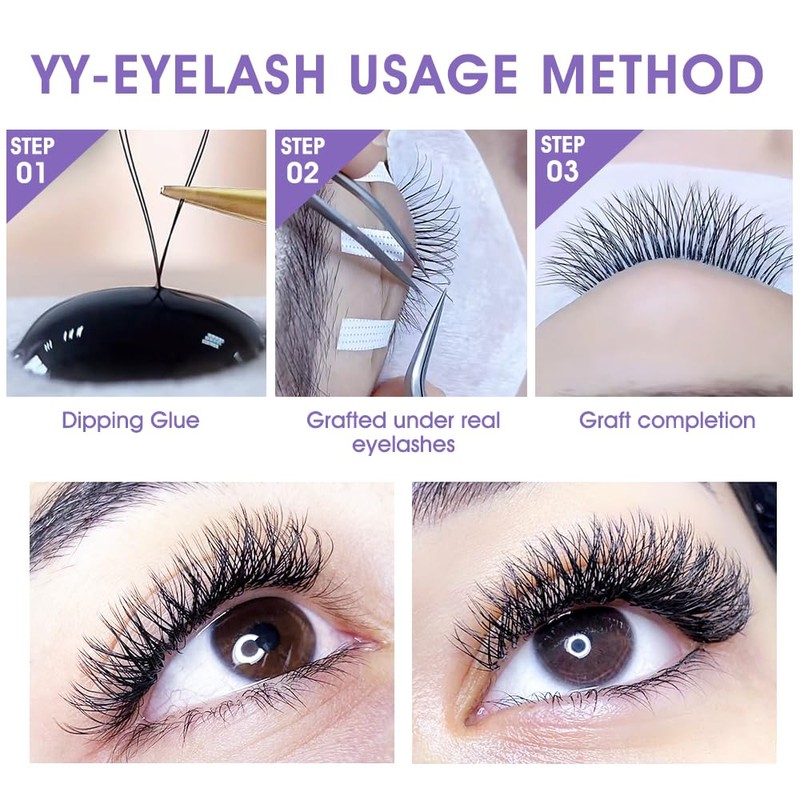 Natuhana Eyelash Extensions, YY-Shaped, 0.07 C Curl, 8-14 mm Volume,