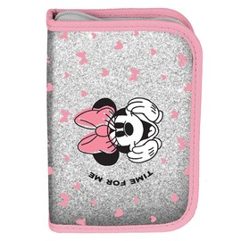 Paso Minnie Mouse Flip Out Glitter Pencil Case with Accessories, Grey and Pink, Pocket Organiser