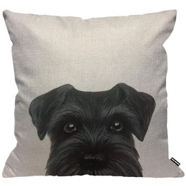 HGOD DESIGNS Black Schnauzer Cushion Cover Original Painting Dog Puppy Throw Pillow Case Home Decor for Men/Women Living Room Bedroom Sofa Chair 45x45cm