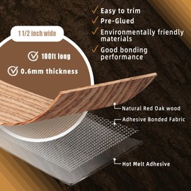 GSCIT Club Red Oak Edge Banding, 1 1/2 inch x 100ft roll of Veneer Edge Banding -Pre-glued Flexible, Real Wood Tape Banding for Cabinet Repair Furniture Restoration, (ZYKJ-1 1/2-100-RedOak)