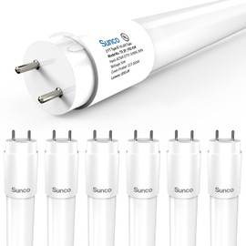 Sunco 2ft LED T8 Frosted Glass Tube for Replacement Fluorescent Commercial Work Office Hallway Warehouse, Type B, 10W 1200 Lumens, 5000K Daylight, Non-Dimmable, 100-277V, 50,000 Hour Lifetime 6 Pack.
