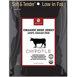 Nueats Organic Beef Jerky – 100% Grass-Fed, Tender & Soft – High Protein Snack – CHIPOTLE – 2.25oz Resealable Bag (Pack of 2)