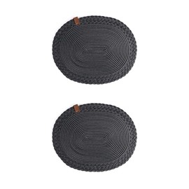 Darido Set of 2 Oval Black Placemats, 30 x 40 cm, Woven Cotton, Washable, Heat Resistant, Handmade Table Decoration for Home Textiles