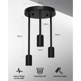 BrightArk E27 Vintage Black Ceiling Lamp Holder, 3-Retro Pendant Light Fitting, Retro Industrial Style E27 Lamp Holder, Modern Hanging Lampe for Kitchen Living Room Dining Room Bedroom