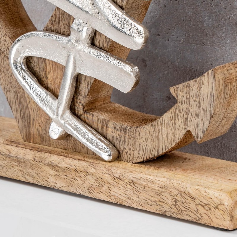 levandeo Anchor Sculpture Height 28 cm Silver Mango Wood Table