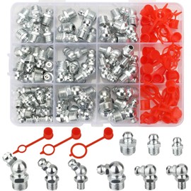 Zbssny 100 Stück Metrische Schmiernippel Sortiment M6 M8 M10 Gerade, 45° & 90° Fettnippel Set für Fettpresse Abschmiernippel Kit