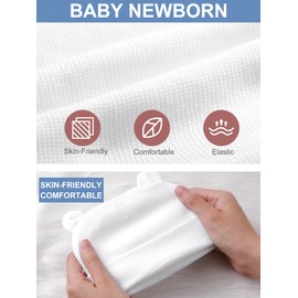 Geyoga - Juego de manoplas y calcetines para bebé recién nacido para 0-6 meses, Blanco, gris, azul claro, 0