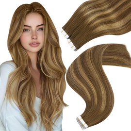 Easyouth Long Tape in Hair Extensions Human Hair 24Inch Balayage Tape in Human Hair Extensions Ombre Medium Brown to Caramel Blonde Easily Styleable Human Hair Extension Tapes in Seamless 50G 20Pcs