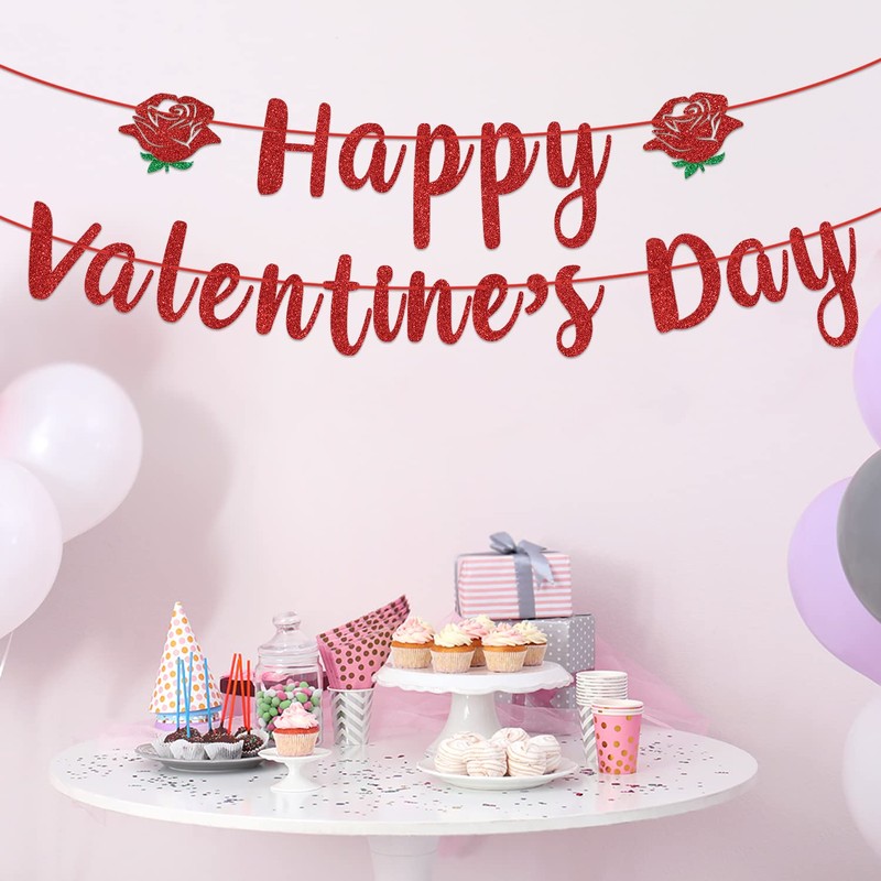 Red Glitter Happy Valentine's Day Banner, Be My Valentine/Be Mine,