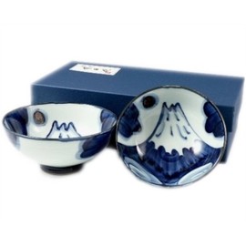 有田 Hasami Light Ball Kilns, Fuji Mountain View Pair Bowl (Couple Bowl) 20635 
