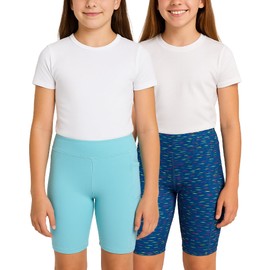 dELiA*s Girls Bike Shorts - 2 Pack Athletic Compression High Waisted Biker Shorts for Girls for Dance Yoga Gymnastics (7-16), Size 10-12, Teal/Space Dye