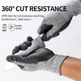 Vgo... 1 Pair Cut Resistant Gloves with Coat Nitrile Palm,HPPE Anti Cutting Gloves Liner,Safety Work GlovesEN388 level C,ANSI Level 3(Size L,Grey,SK2131)