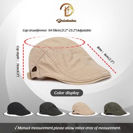 Dalababa Mens Cotton Flat Cap, Vintage Ivy Gatsby Newsboy Golf Cabbie Hat Adjustable Casual Solid Irish Driving Hunting Beret Caps Unisex - Beige