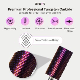 CURACORO Curacoro Nail Drill Bits 3/32' - Safe Smooth Stop Large Barrel Carbide Bit (Medium) for Professional Finish, Fast Remove, Refine & Smooth Acrylic or Gel Nails, Nail Art Pedicure Manicure Salon & Home
