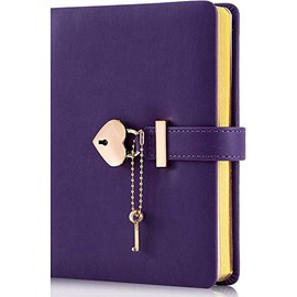 Poshieca Heart Shaped Lock Diary with Key PU Leather Cover Journal Personal Organizers Secret Notebook for Girls & Women B6 Size 5.3x7inch (Purple Diary)