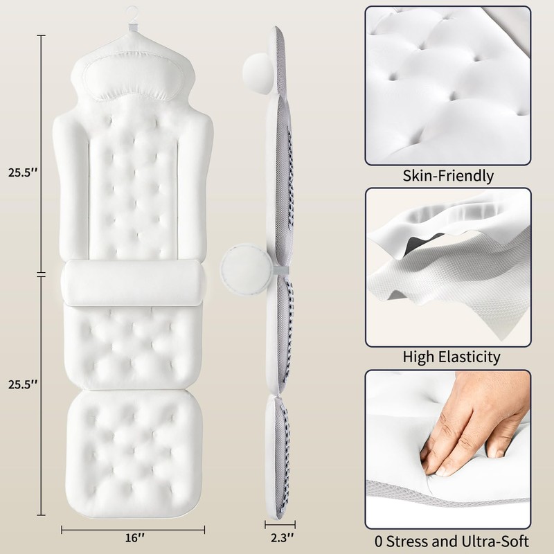 Full Body Bath Pillow for Tub, Thick Bathtub Cushion Mat
