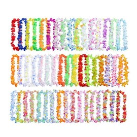 50pcs Hawaiian Luau Leis Flowers Necklaces Summer Beach Vacation Pool Tropical Theme Party Colorful Decorations For Tropical Themed Party, Birthday, Wedding Beach Party