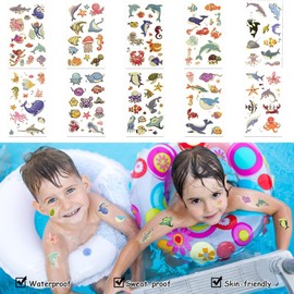 DiULi Temporary Tattoo for Kids, 10 Sheets Oceans Cartoon Tattoo Stickers, Glitter Tattoos for Kids, Waterproof Fake Tattoos Stickers for Boys Girls Birthday Gift Party Bag Filler