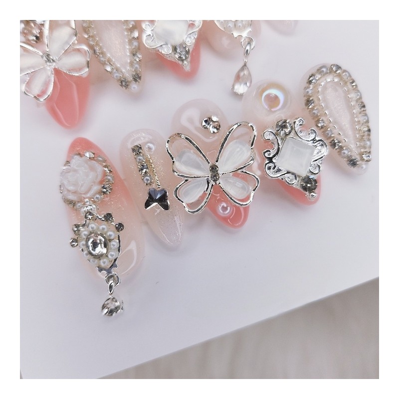 [Premium Nail] Pearl Butterfly Gradient Nail Handmade Nail Tip -