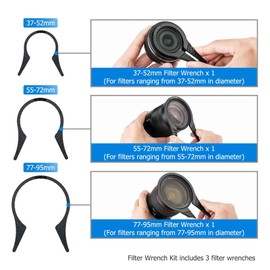 JJC FW-3795 Camera Lens Filter Wrench 37-52mm 55-72mm 77-95mm Kit (Pack of 3)