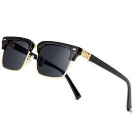 SUNGAIT Classic Half Frame Sunglasses Men Retro Semi Rimless Sun Glasses Vintage Style Driving Sunglasses for Men (Black Frame/Gray Lens) SGT497HH