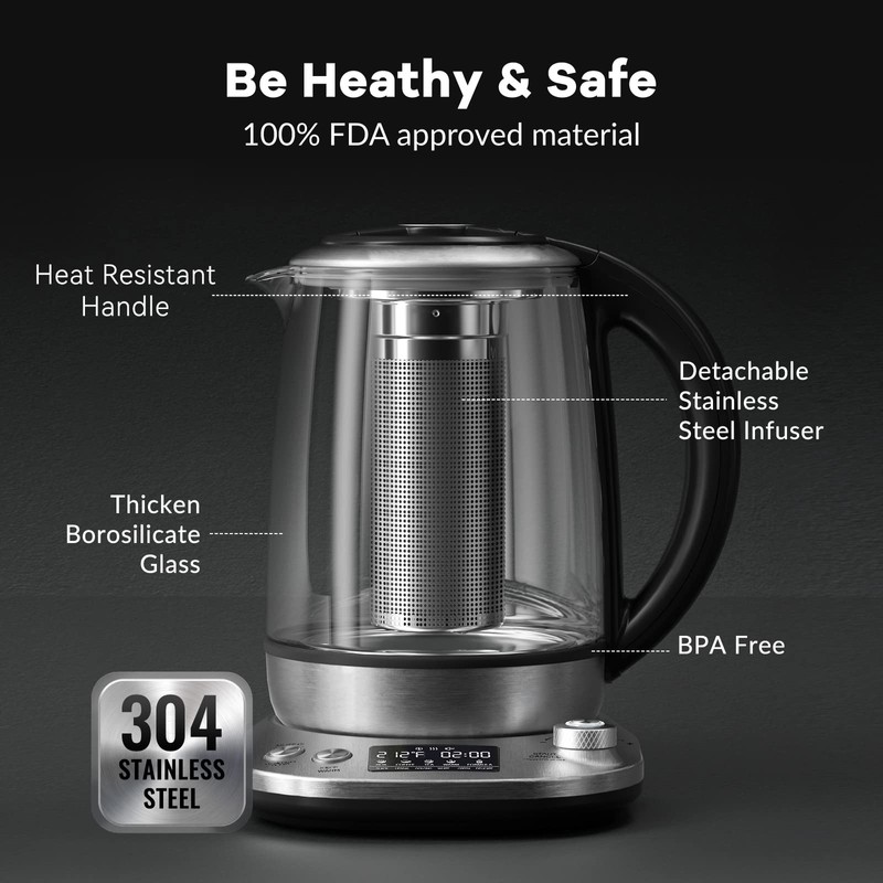 Mecity Electric Tea Kettle with Removable Infuser, 9 Preset Brewing