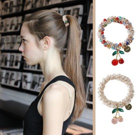 COYUN Pack of 2 Hair Bobbles Rhinestone Ponytail Holders Beads Elastic Hair Bands Elastic Hair Bands Elastic Ponytail Holder Headbands Hair Accessories for Women and Girls