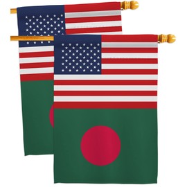 Bangladesh US Friendship House Flags 2 pcs Pack Regional USA American Alliance World Country Particular Area Small Decorative Gift Yard Banner Double-Sided Made In 28 X 40