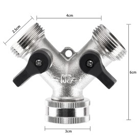 QUACOWW 2-Way Distributor 3/4 Inch Y Splitter for Taps 2-Way Distributor with 2 3/4 Inch Garden Hose Tap Connection, Includes Washer Raw Strips (Silver)
