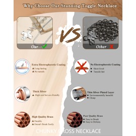 TEN MIRO Silver Chunky Cross Necklace for Women Non Tarnish Cross Choker Necklaces Hammered Bold Statement Necklace Stacks Silver Herringbone Chain Stacked Paperclip Link Chain Necklaces