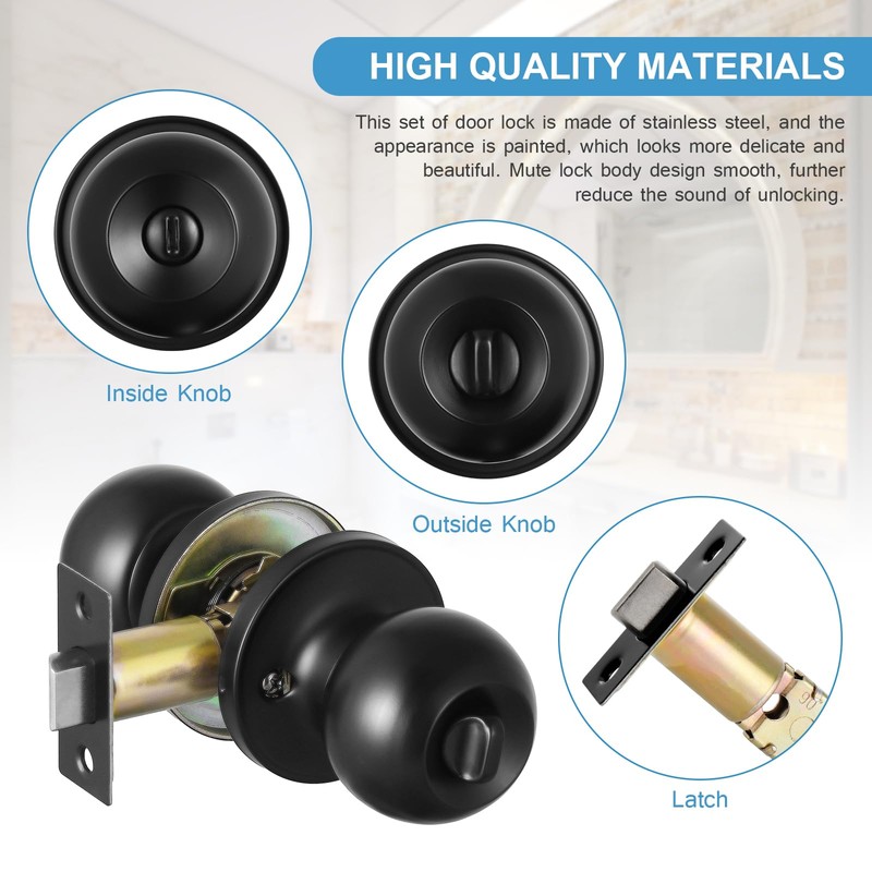 Coolty Privacy Door Knobs Keyless Lock Set Round Door Handle