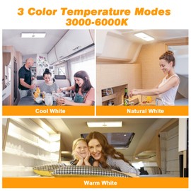 Kriogor Car Ceiling Light 12 V with Switch, 11 W 1800 LM Motorhome Light 12 V, 3 Light Modes, 4 Brightness Dimmable Car Interior Lighting for Camper, Van, Truck, Boat, 3000-6000 K, Universal