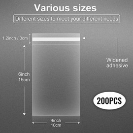 Resealable Clear Cellophane Bags Self Adhesive 4x6" 200 Pcs Self Sealing Cookie Bags Candy Bags Treat Bags Gift Bags Plastic Cello Bags for Favors Opp Bag Plastic Packing Bags