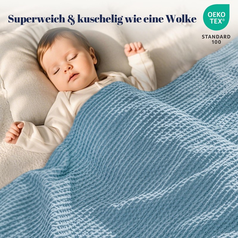 PHF Blanket 100% Cotton 130 x 150 cm, Soft Waffle