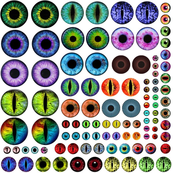 mjjmbc 100PCS 30/25/20/16/12/8/6mm Assorted Mixed Size Eyes Glass Cabochon for