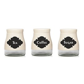Retang Set of Coffee/Tea/Sugar Vinyl Stickers/Labels for Storage Jars canisters (Black)