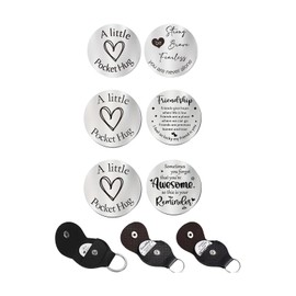 PASDUCHAS 3 PCS Pocket Hug Token with PU Leather Keychain, Steel Double Sided Thoughtful Gifts for Men Women Friends