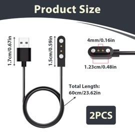 2 Pcs Smart watch Magnetic Charger, 2 Pin 4mm Smartwatch Charging Cable Compatible with YAMAY SW022 Ticwatch GTX Haylou RT LS05S AGPTEK LW11 and More, Universal Magnetic Charger for Smartwatch Durable