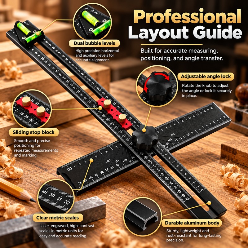 Adjustable Aluminum Metric Layout and Drilling Positioning Ruler