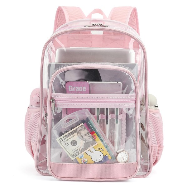 Esfoxes Corduroy Clear Backpack for Girls Women, Heavy Duty Transparent