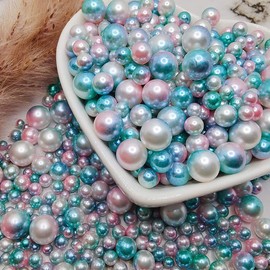 150 Pieces Gradient Undrilled ABS Art Faux Pearls for Vase Fillers 3-8mm No Hole Makeup Beads Mermaid Imitation Round Pearl Beads for Table Scatter Home Wedding Decoration (05)