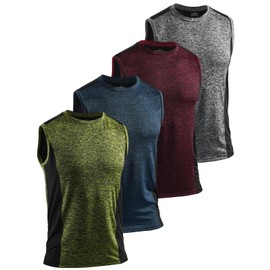 AMVELOP 4 Pack Men's Workout Tank Tops Sleeveless Quick Dry Gym Muscle Shirts Darkgray WineRed Navy Yellow L