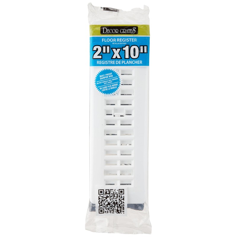 Decor Grates PL210-WH 2-Inch by 10-Inch Plastic Floor Register, White