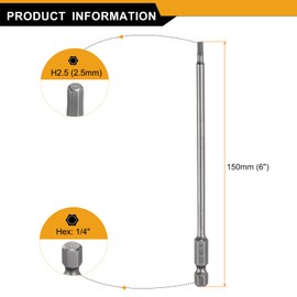 sourcing map 3pcs H2.5 Hex Head Drill Bit Wrench 2.5mm Metric Flat Tip 1/4" Hex Shank 150mm (6") Long Magnetic Hexagonal Screw Driver Socket Industrial Screwdriver Power Bits
