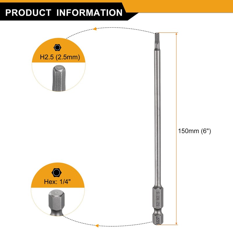 sourcing map 3pcs H2.5 Hex Head Drill Bit Wrench 2.5mm